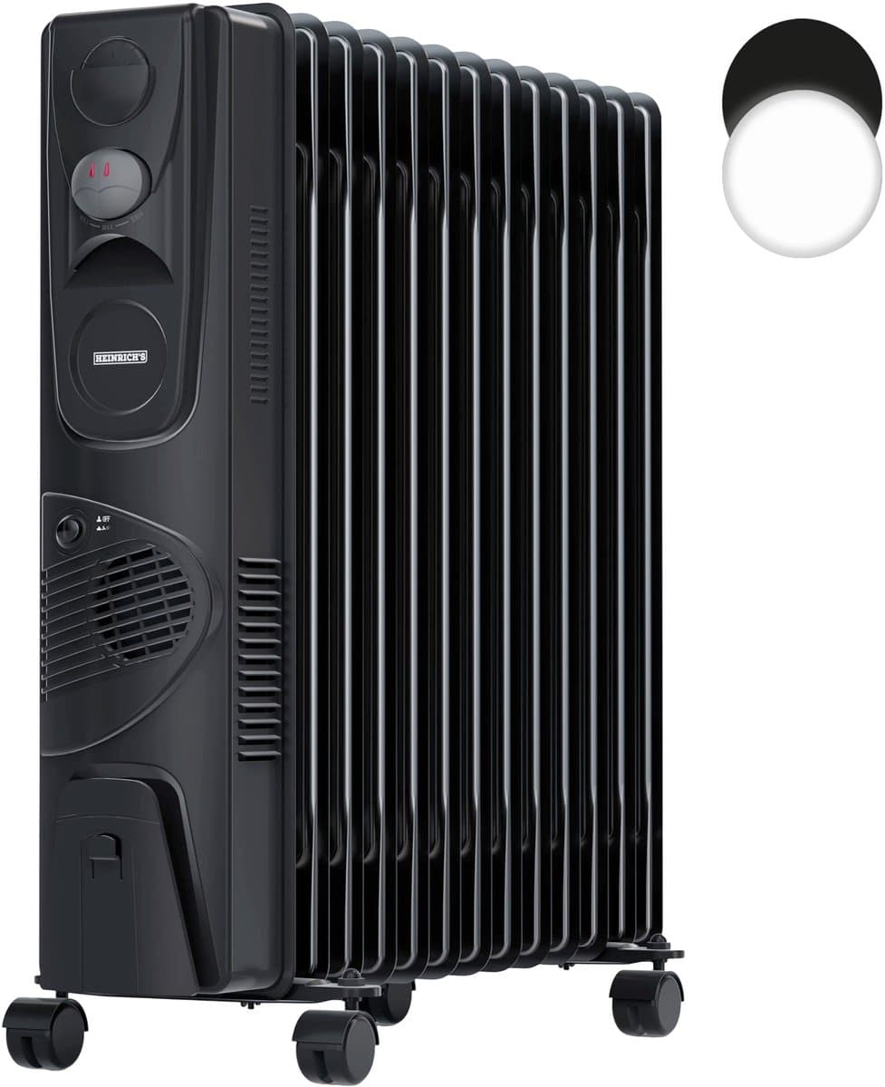 Heinrich’s HOR 8702 olieradiator - 13 ribben - 2500 W - met extra ventilator en handdoekenhouder - zwart