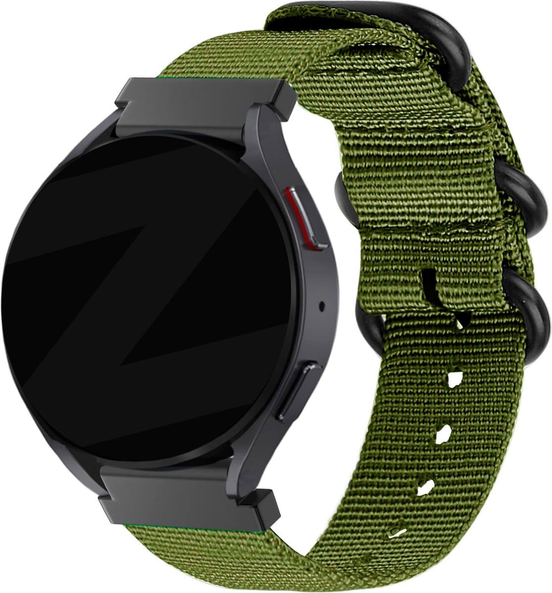 Bandz universeel 22mm nylon band met gesp geschikt voor Samsung Galaxy Watch 3 45mm / 1 46mm / Gear S3 - Polar Vantage M / M2 / Grit X - Huawei Watch GT 1/2/3/4 46mm / GT 5 (Pro) - 46mm / GT 2 Pro - Nylon bandje met gespsluiting - donkergroen