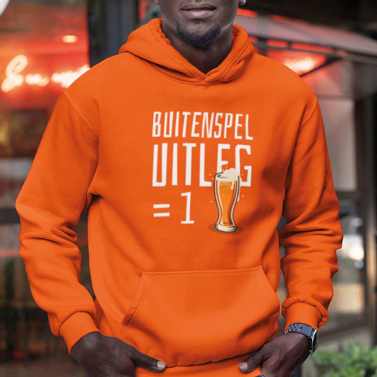 Oranje EK Hoodie Buitenspel Uitleg Is Een Biertje MAAT XS
