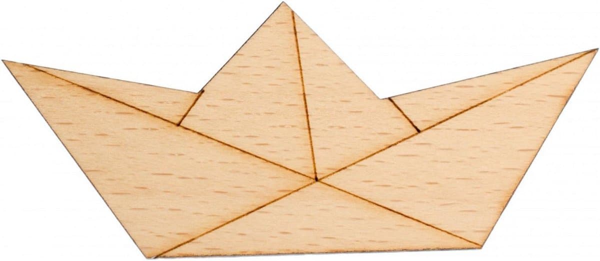 Paper Ship Broche van Hout - Abstracte Origami Sieraad