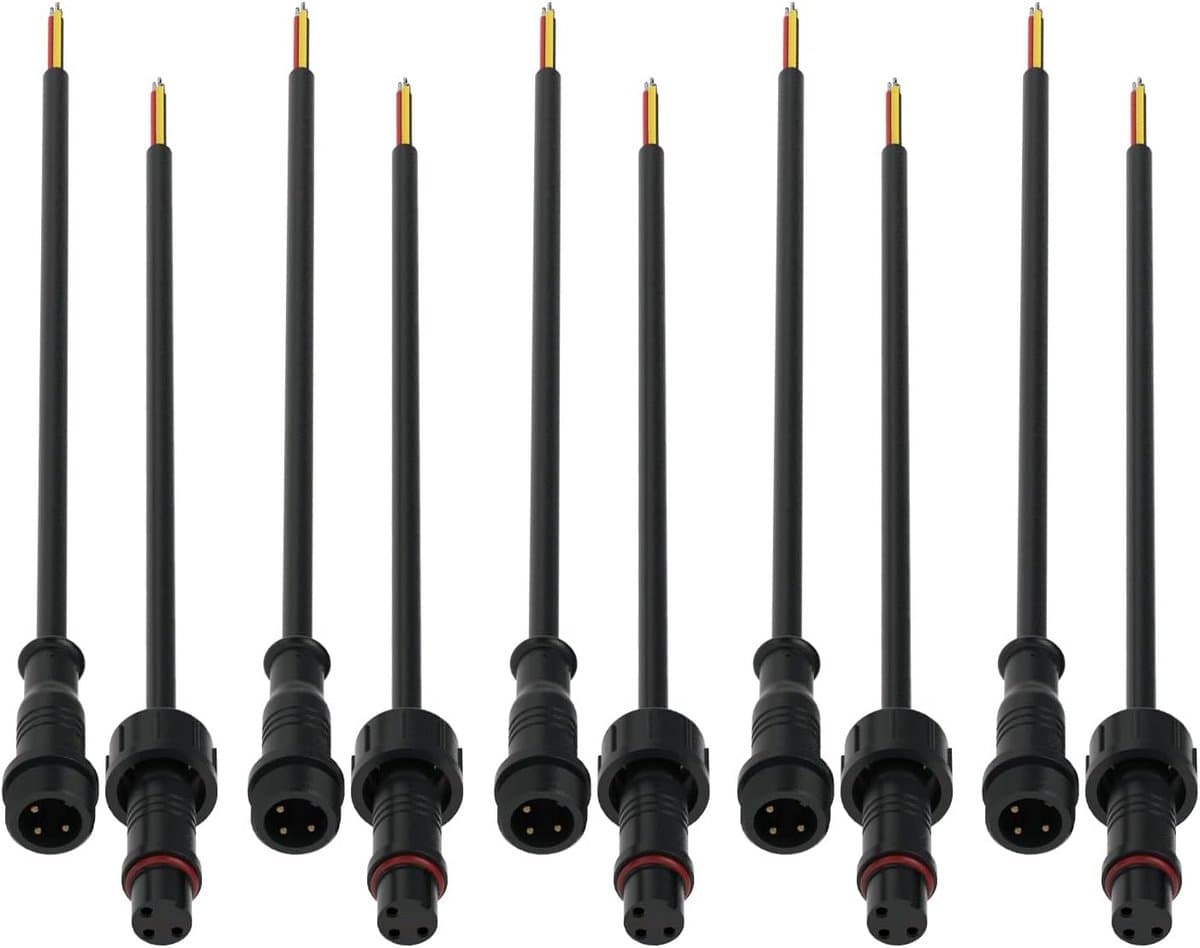 5 Paar Waterdichte Stekkers 3-Polig IP65 Met 20cm Verlengkabels voor Binnen en Buiten LED Verlichting
