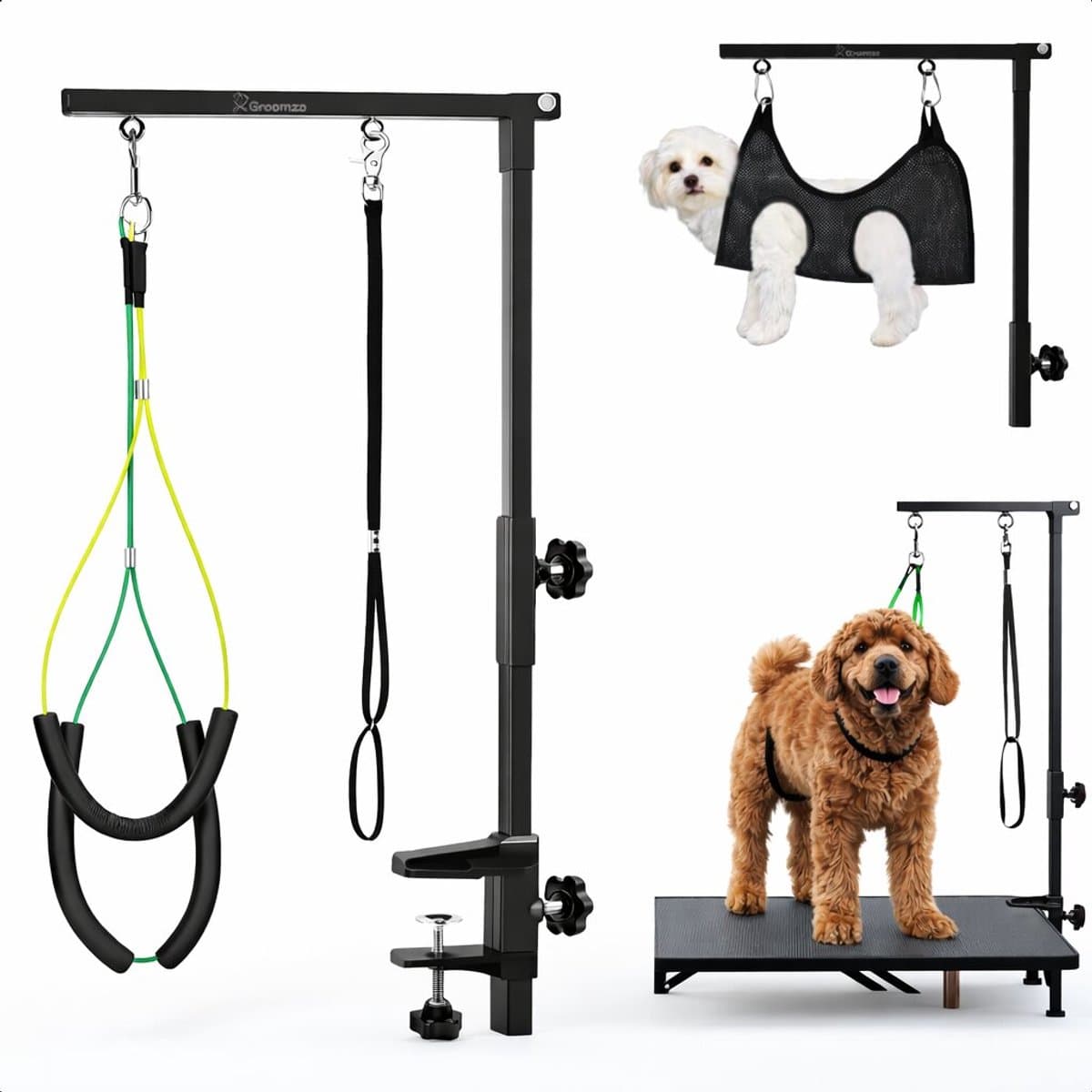 Groomzo RVS Trimtafel Beugel - Trimarm voor Trimtafel - Geschikt voor Trimtafels voor Honden en Hondentrimtafel - Past op Elke Tafel - Voor Alle Honden - Incl. Verstelbare Lussen