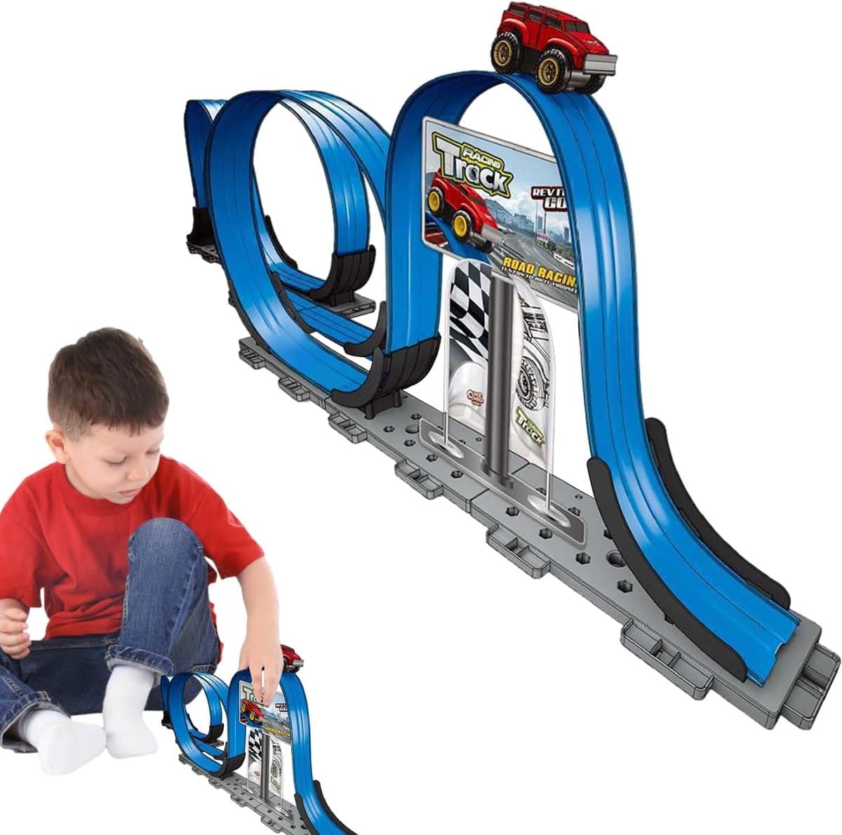 Magnetische Racebaan - Flexibel Voertuigspel - Kinderspel - Eenvoudig te Monteren - 155x68x345cm