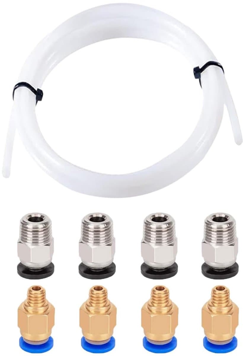 1 Meter PTFE Teflon Buis voor 3D-printer met 8 Stuks Pneumatische Connectoren (PC4-M6 & PC4-M10)