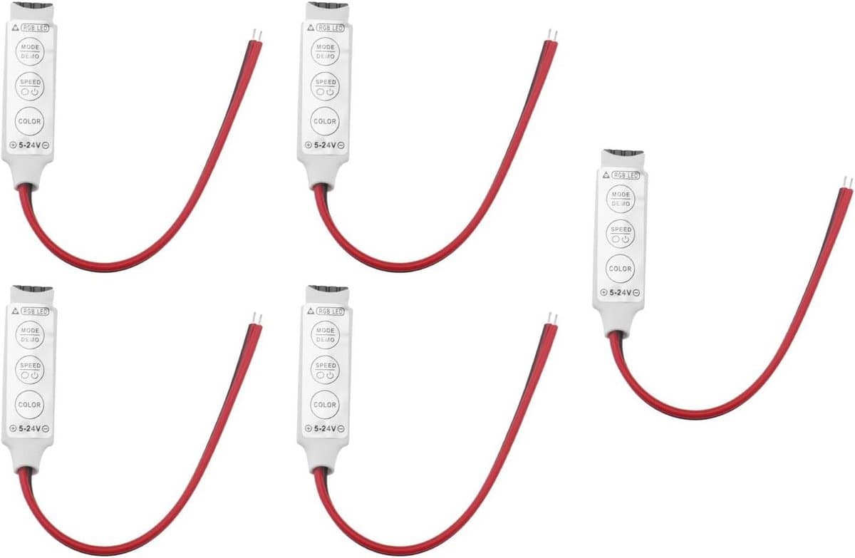 Ronte - LED Dimmen Controller 4Pin voor RGB Licht Strips - Helderheid Verstelbaar - 12v naar 24v - Lichtschakelaar - 5 Stuks.