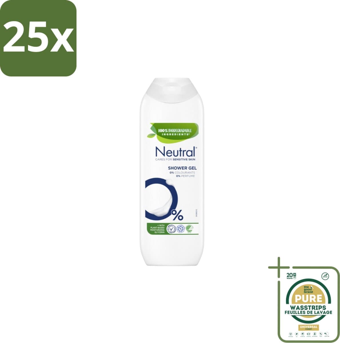 25 x Neutral Douchegel Parfumvrij 250 ml - Grootverpakking - Gevoelige Huid - Allergie - 0% Parfum - 0% Kleurstof - Mild Reinigen