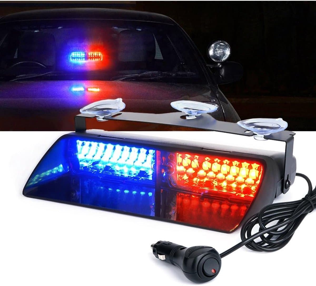 Noodwaarschuwing Stroboscoop Verlichting 16 LED Blauw/Rood voor Auto Interieur Dak Dash Voorruit