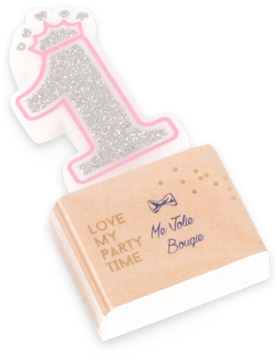 ARTYFETES - Verjaardagskaars cijfer 1 prinses 5,8 cm glitter