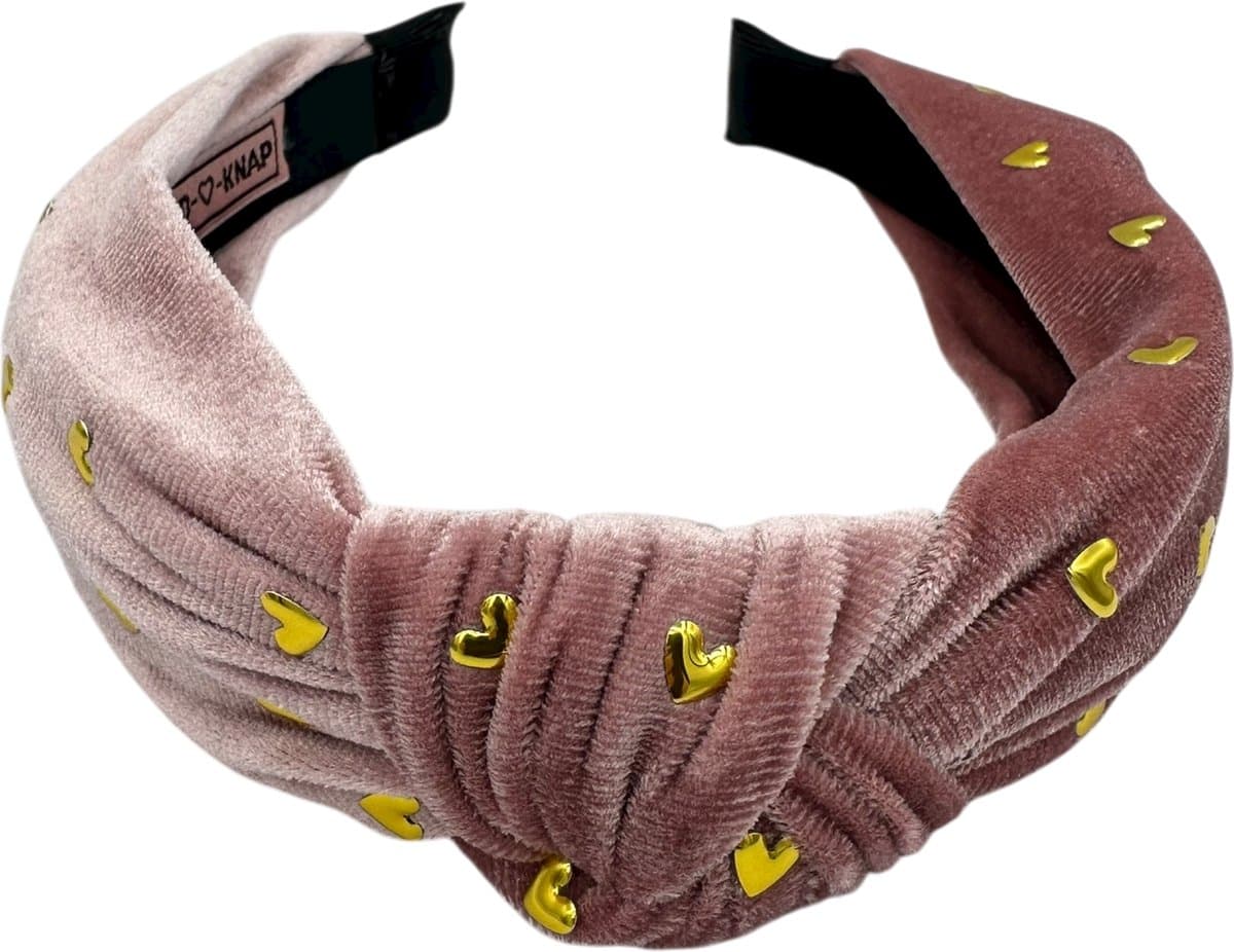 Altijd Knap - Haarband Velvet Hearts Roze - Roze meisjeshaarband met hartjes