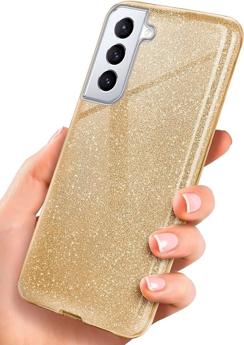 Hoesje Geschikt Voor Samsung Galaxy S22 hoesje glitter backcover – Goud – oTronica