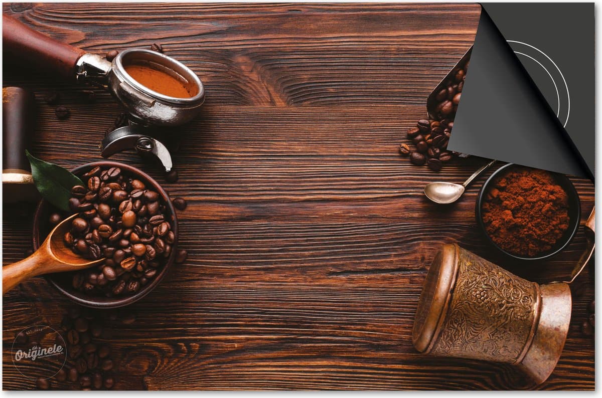 Inductie beschermer 76x51,5 - afdekplaat inductie mat - Dietrix Kookplaat beschermer - Base - Koffie en Chocola - op Hout Bonen en kkie