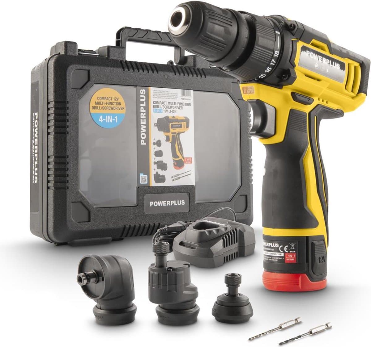 POWERPLUS Compacte 4-in-1 12V Schroevendraaier met 2000mAh Accu en Lader