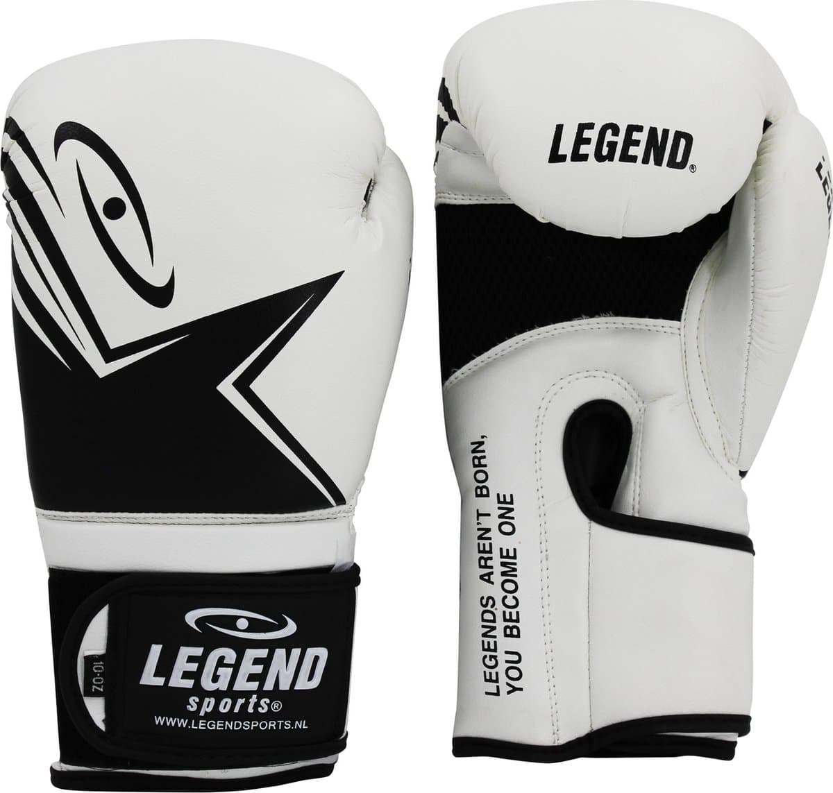 Legend Sports EcoFIT Bokshandschoenen - Kunstleer - Heren / Dames - PU - 10 oz - Zwart / Wit - Vechtsporthandschoenen