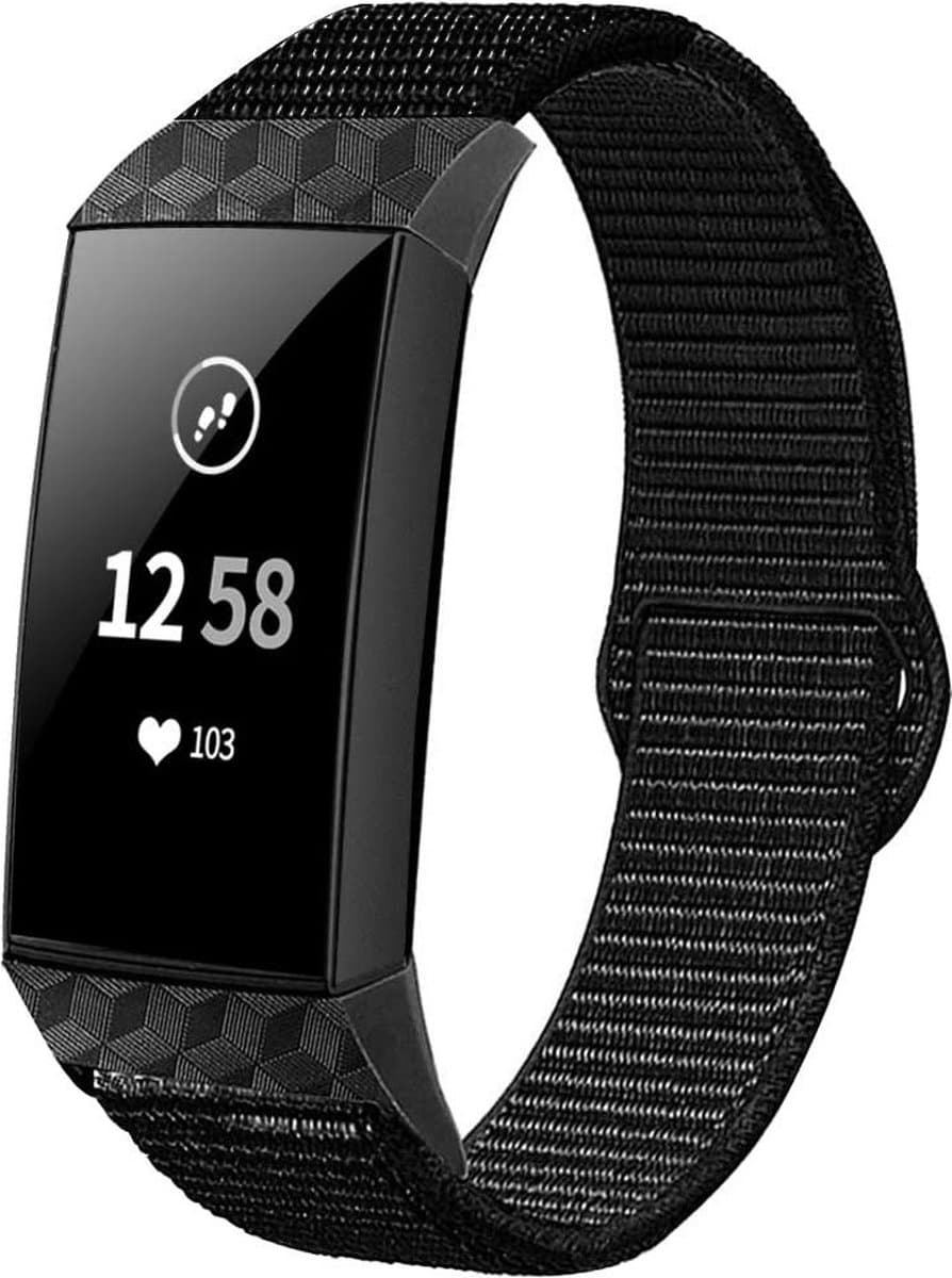 Geschikt voor Fitbit Charge 4 nylon band - zwart