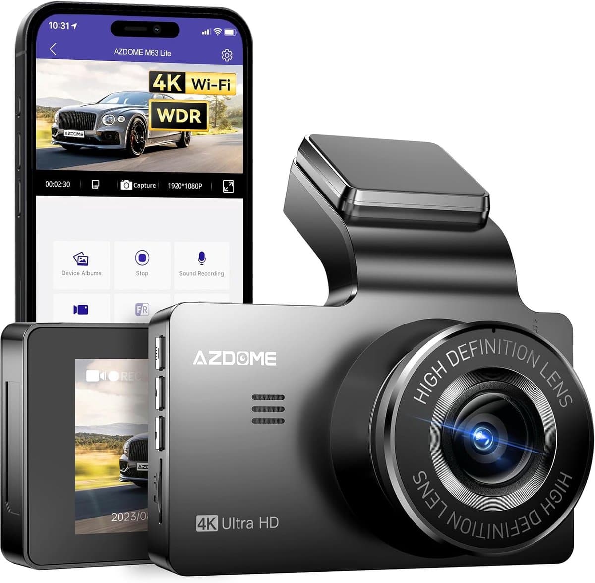 AZDome M63 Lite 1CH dashcam - Ultra 4K resolutie - Wifi - Parkeermodus - 3,0 inch IPS lcd - dashcam voor auto