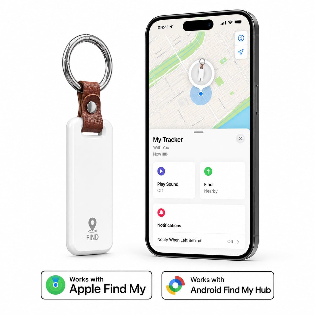 GPS Tracker - Werkt met Apple Find My & Android Find My Device - Locatie Tracker - Waterbestendig - Vervangbare batterij - Wit