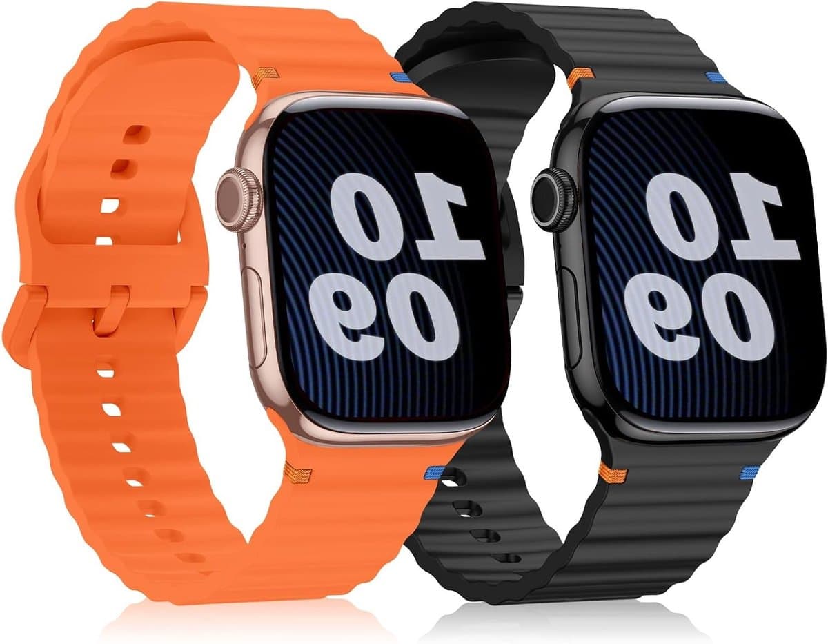 Sportieve Silicone Horlogeband voor 42mm en 41mm Smartwatches, Set van 2, Zwart en Oranje, Geschikt voor Series 10, 9, 8, 7, 6, 5, 4, 3, 2, 1