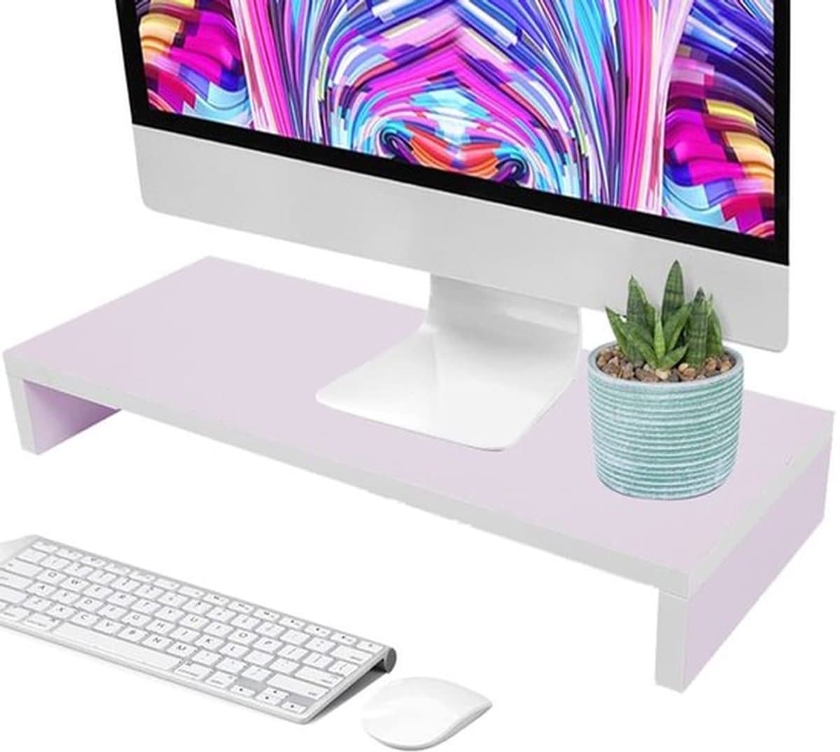 Laptop- en schermverhoger, 1-laags desktopmonitor-schermverhoger voor thuiskantoor, 19,5 x 7,8 x 3 inch, lichtpaars wit