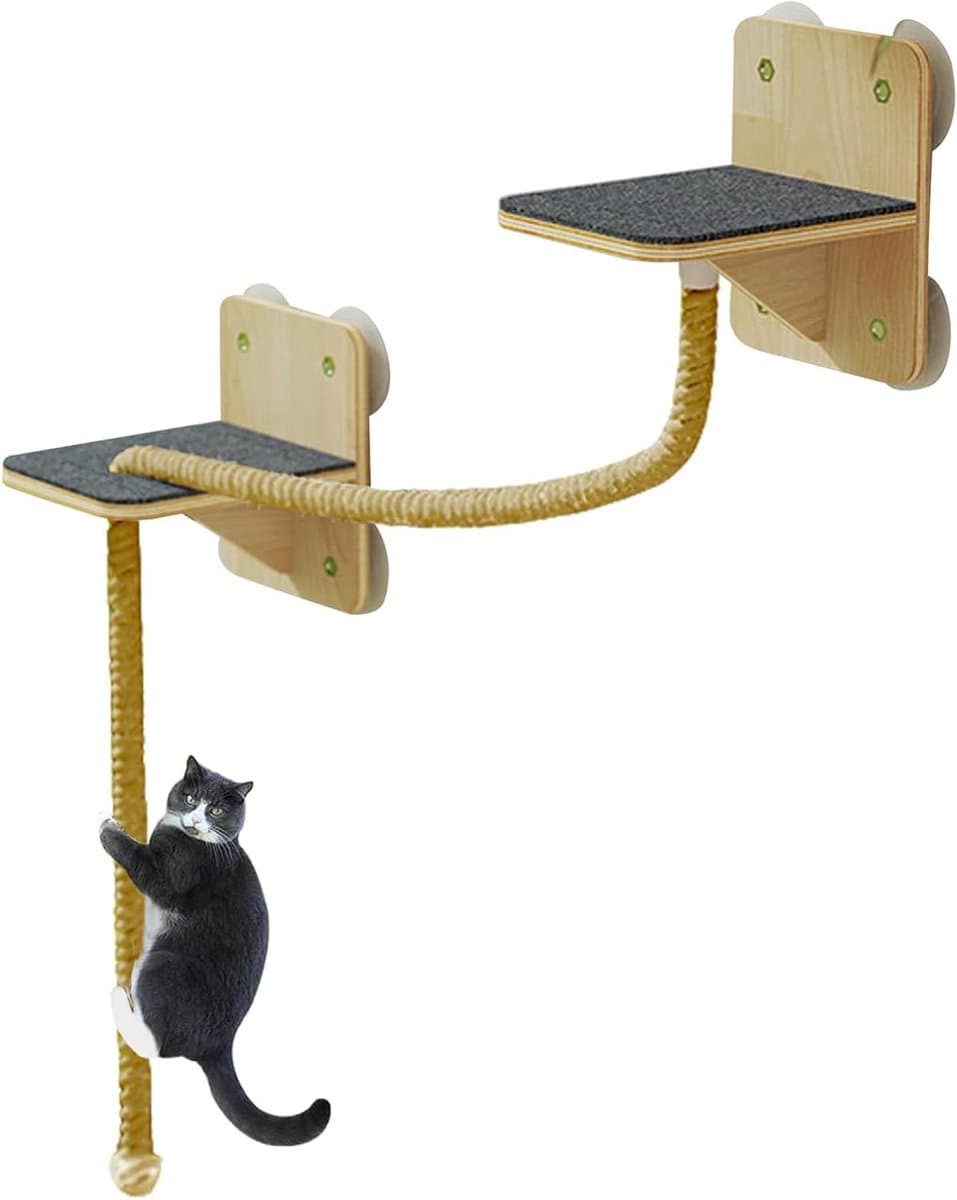 Katten Muur Planken - Katten klimplanken - Klimmen en Spelen - Ruimtebesparend Wandmontage - 26L x 24B x 10H cm