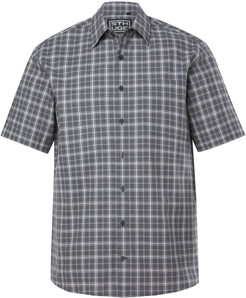 STHUGE - Heren - geruit overhemd korte mouwen Boxy Fit kentkraag tot 8XL - Donker leisteen - Maat 3XL