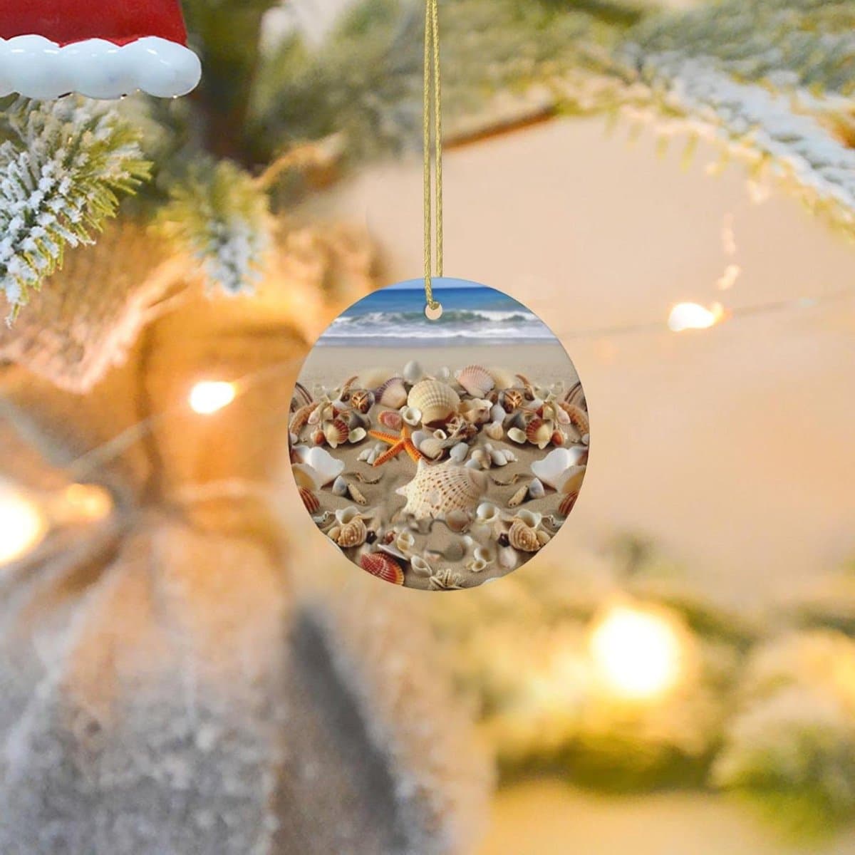 Kerst Ornament Schelp - Keramische Hanger Kerstboom - Kerstsfeer Creëren - Hoogwaardig Keramiek - 74 cm Diameter - Wit