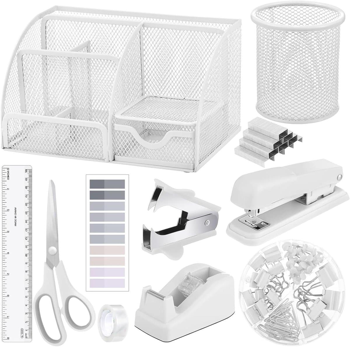 Bureau Organizer Set - Kantoor Organizer - Bureau Opruimen - Mesh Metaal Ontwerp - 11 Delig - Wit