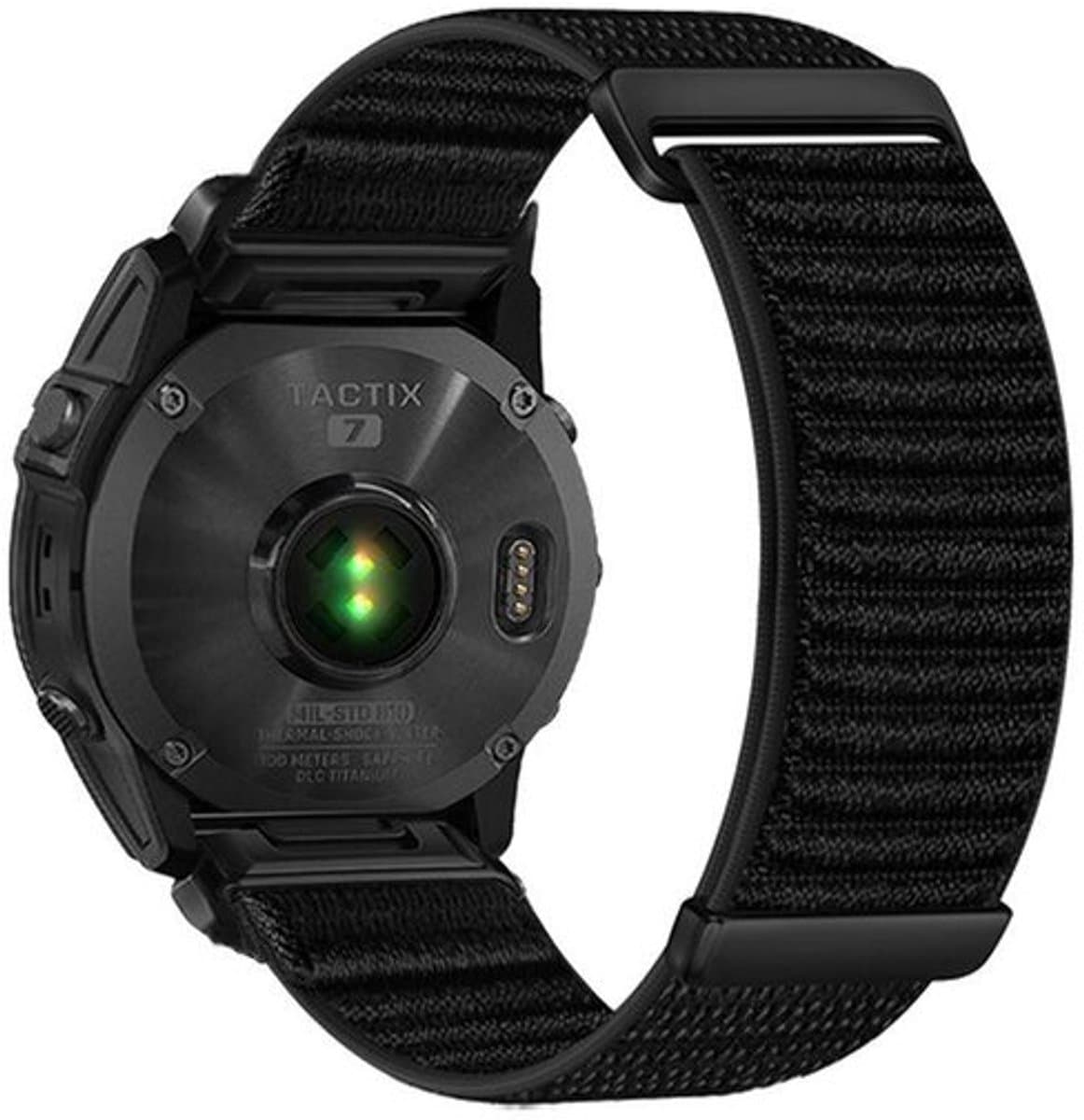 By Qubix - Geschikt voor Garmin bandje - 22mm Quickfit - Nylon Sport Loop bandje - Zwart - Geschikt voor Garmin Tactix 8 - 47mm