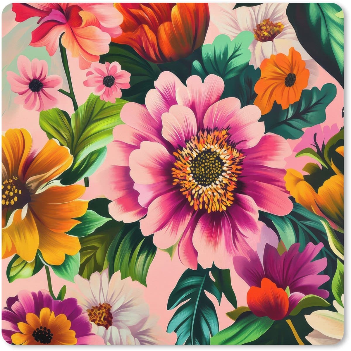 Muismat XXL 40x40 cm - Bureau onderlegger - Bureau mat Bloemen - Kleurrijk - Roze - Bureaumat - Gaming mousepad xl - Bureaulegger groot - Computer deskmat