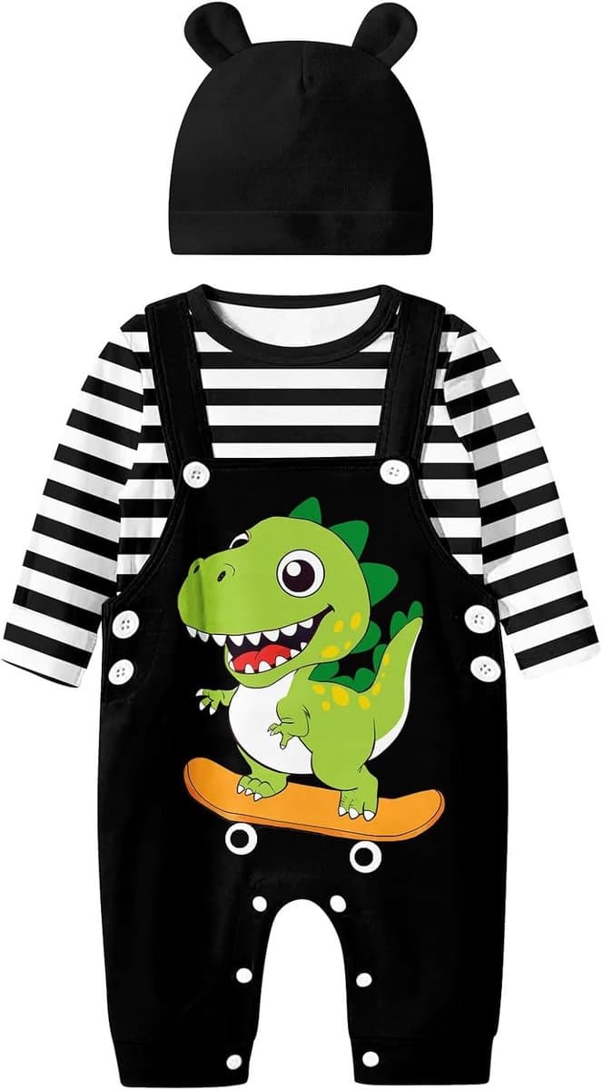Babykleding voor jongens, 3 stuks, winterkleding, outfit, set met lange mouwen, katoen, gestreept, pasgeborenen, babykleding voor jongens van 3-18 maanden