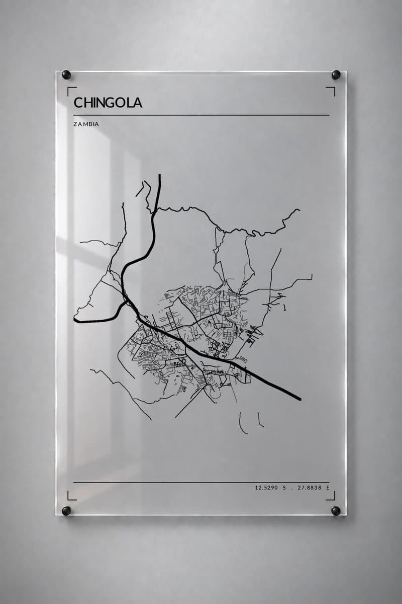 Stadskaart Chingola - Plexiglas 30x45 cm - Studio Marks