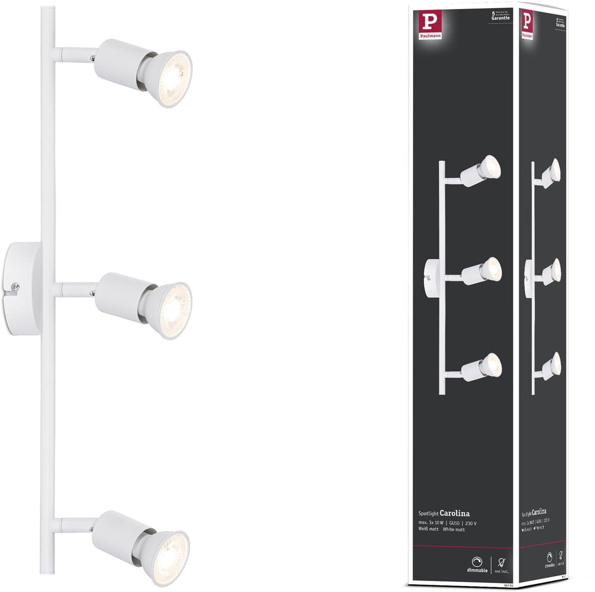 Spotlight B-waar Carolina GU10 230V max. 3x10W dimbaar Wit mat