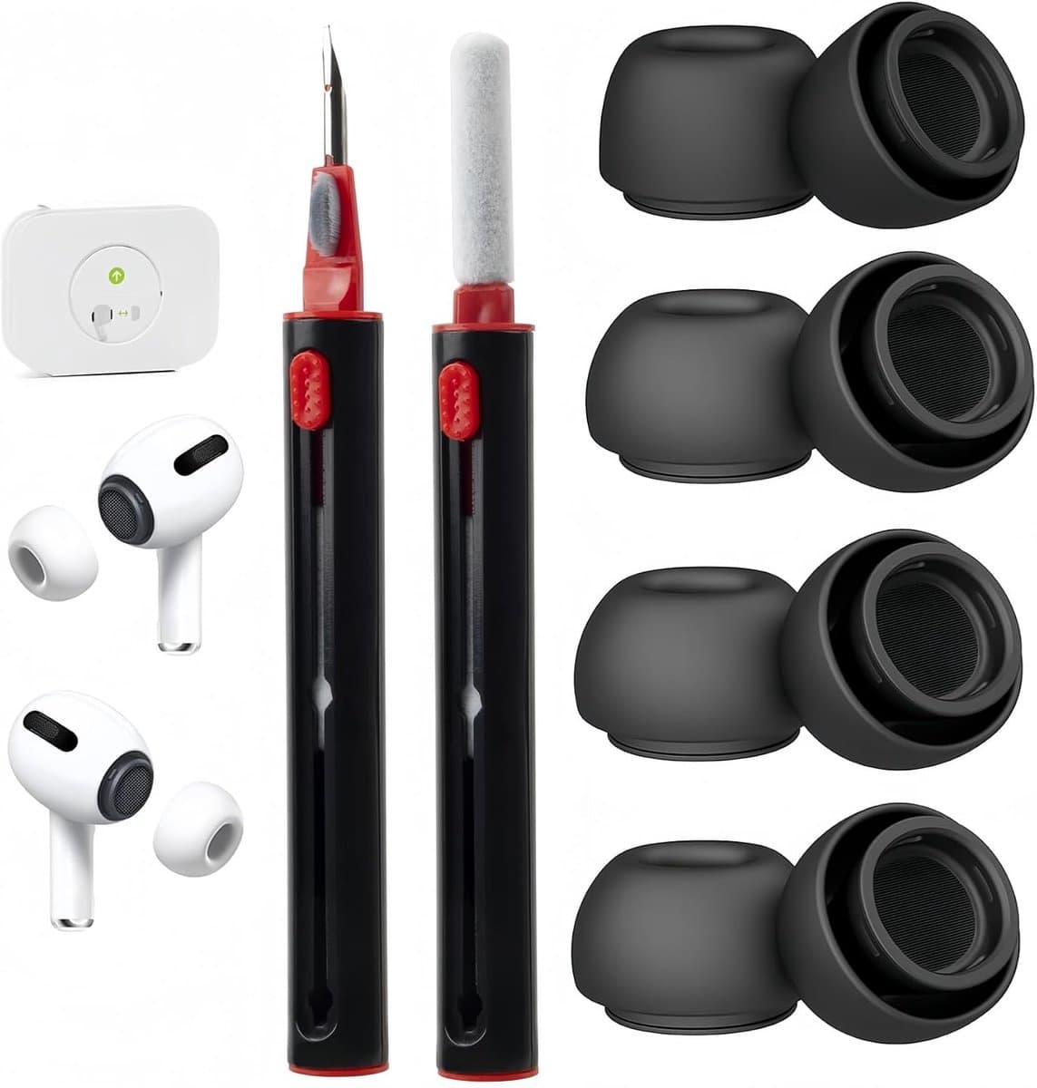 4 paar oordopjes voor AirPods Pro 3 2025, siliconen oordopjes met 2 reinigingsstiften, witte siliconen hoofdtelefoon voor AirPods Pro 2025 (zwart 4 paar M)