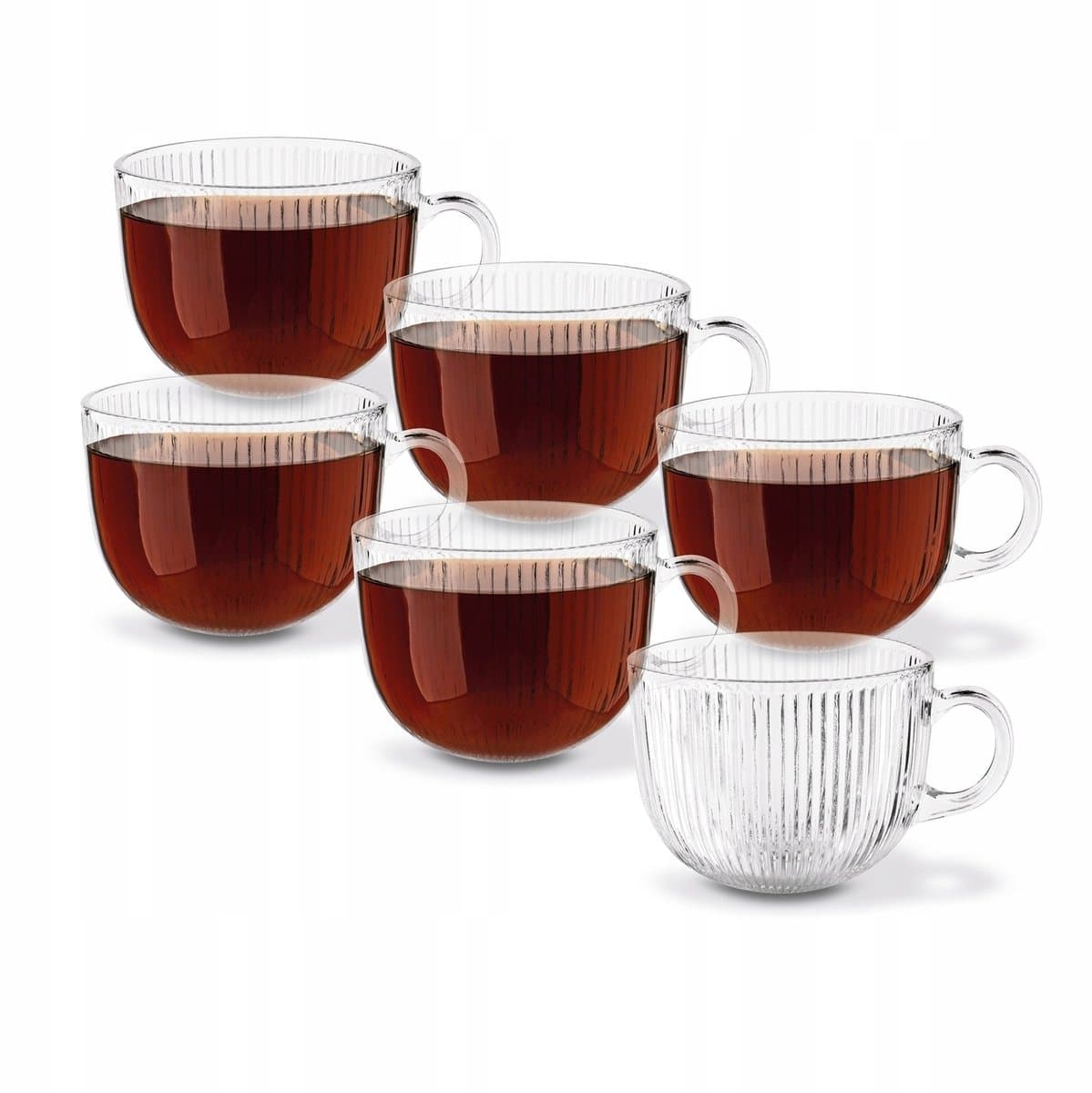 Set van 6 glazen mokken Jumbo 450 ml met oor, merkloos