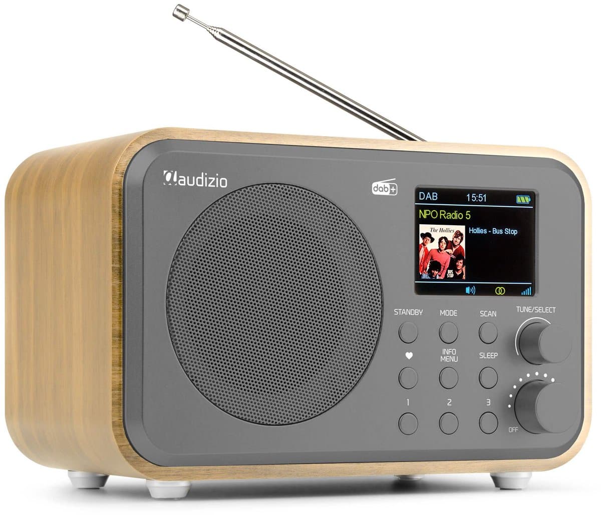 DAB radio met Bluetooth - Audizio Milan - DAB radio retro met accu en FM radio - Bamboe