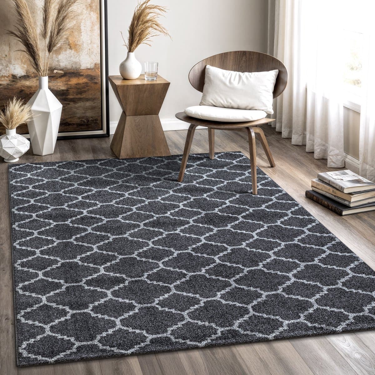 Boho Klasik Laagpolig Vloerkleed Zwart/Grijs- 80x150 CM