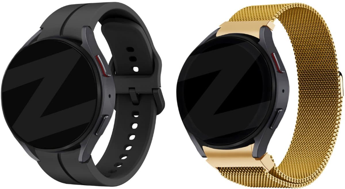 Bandz Bundel – siliconen bandje ‘Extreme’ zwart + gouden Milanese loop band – geschikt voor Samsung Galaxy Watch 7 / 6 / 5 / 4 / Watch FE (40mm & 44mm / Classic / Pro)
