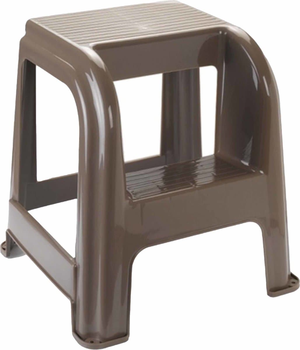 Plasticforte Opstapkrukje - 2 tredes - zilver - kunststof - 44 x 42 x 45 cm - tot 120 kg - Opstapje - Trapje