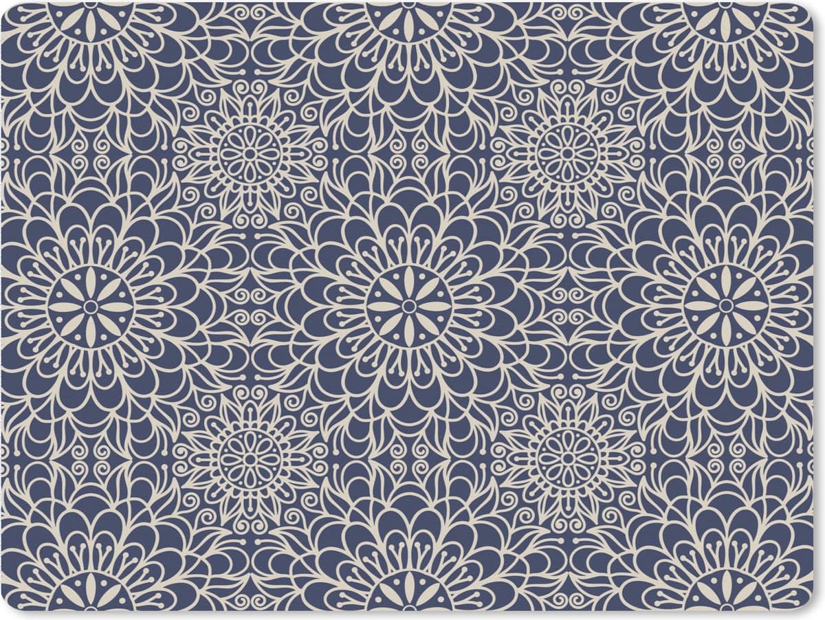 Muismat XXL 80x60 cm - Bureau onderlegger - Bureau mat Mandala - Blauw - Patronen - Bureaumat - Gaming mousepad xl - Bureaulegger groot - Computer deskmat