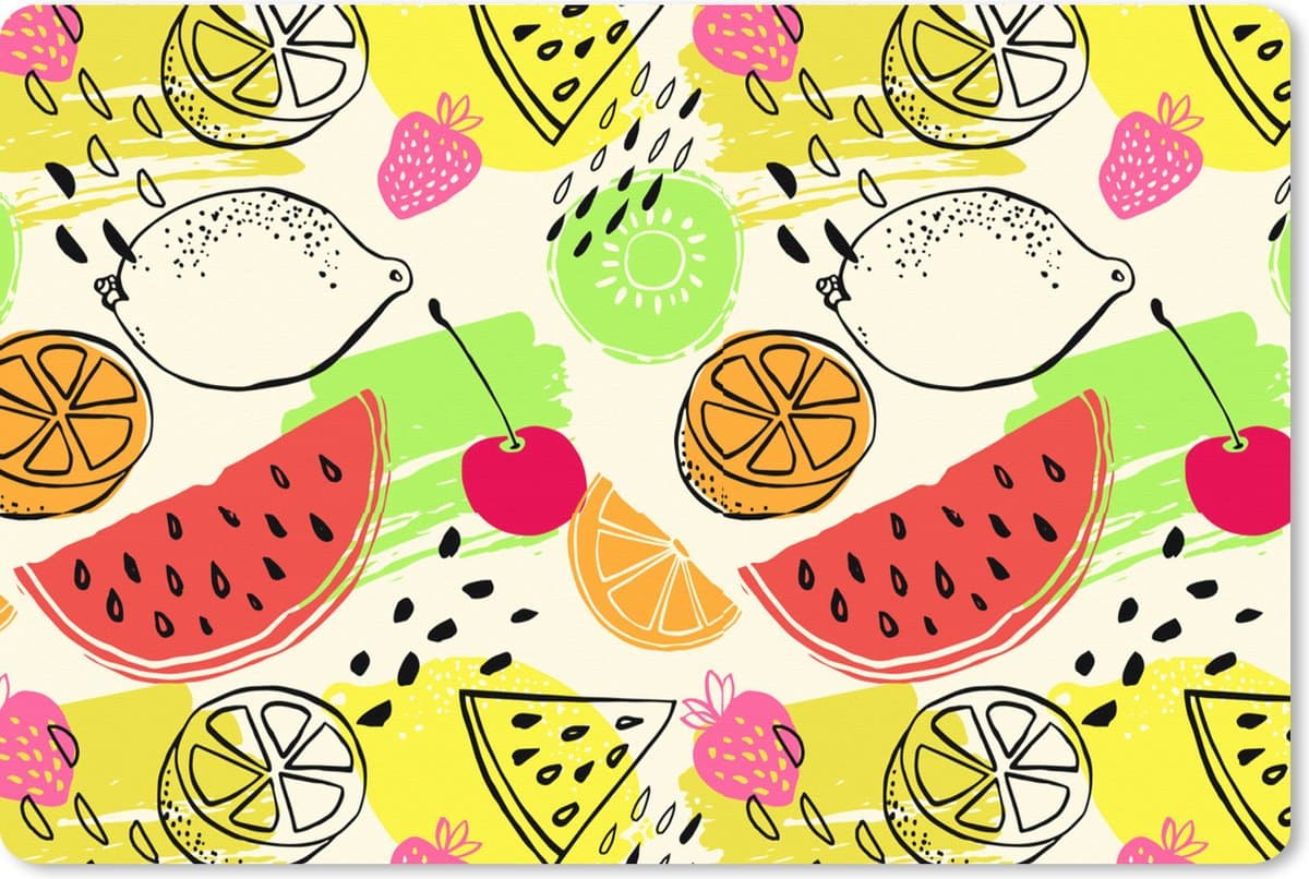 Muismat XXL 120x80 cm - Bureau onderlegger - Bureau mat Fruit - Kleuren - Geel - Groen - Bureaumat - Gaming mousepad xl - Bureaulegger groot - Computer deskmat