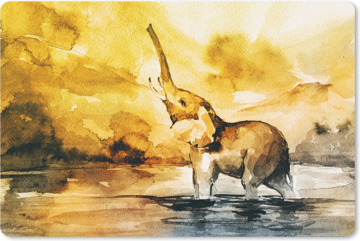 Muismat XXL 90x60 cm - Bureau onderlegger - Bureau mat Olifant - Aquarelverf - Water - Bureaumat - Gaming mousepad xl - Bureaulegger groot - Computer deskmat
