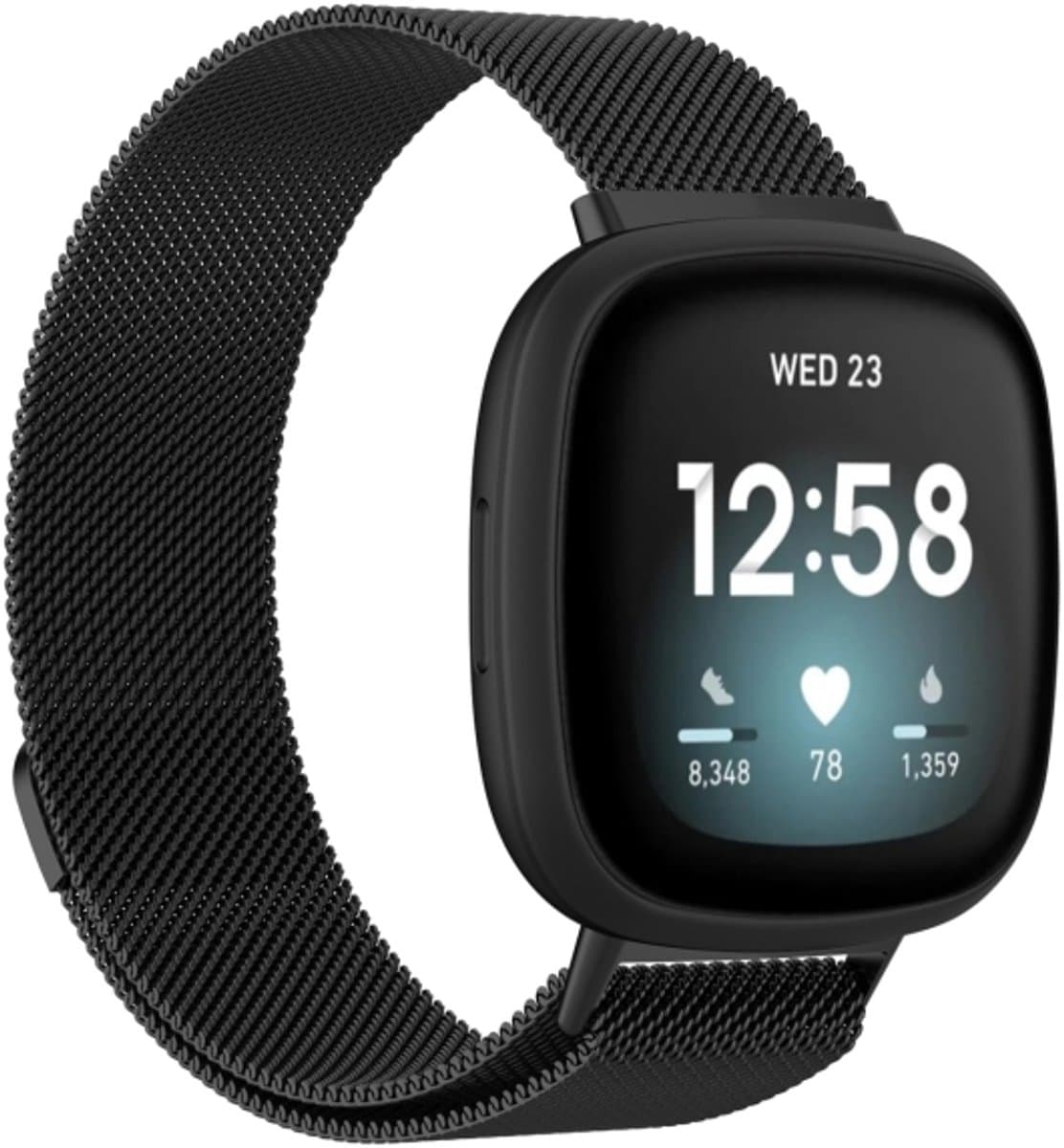 For Fitbit Versa 4 Milanese Magnetic Metal Weave Watchband, Small Size(Black)