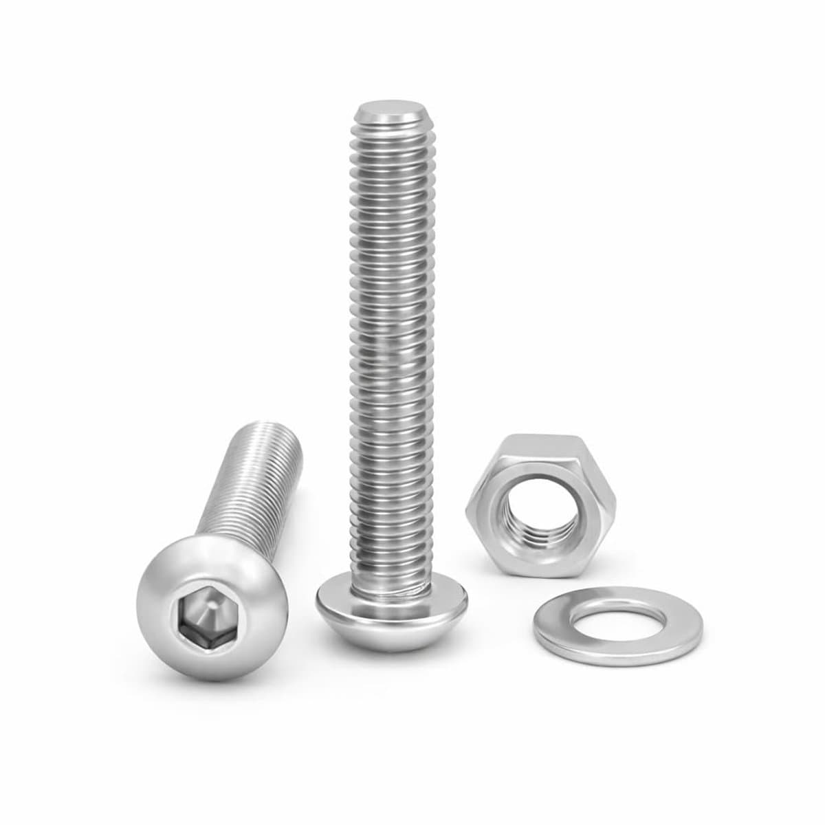 Inbusschroeven met knoopkop, roestvrij staal (AISI 304), inclusief 100 schroeven met 100 moeren en 100 sluitringen (300 stuks) schroeven met volledige schroefdraad (maat M8 x 20 mm)