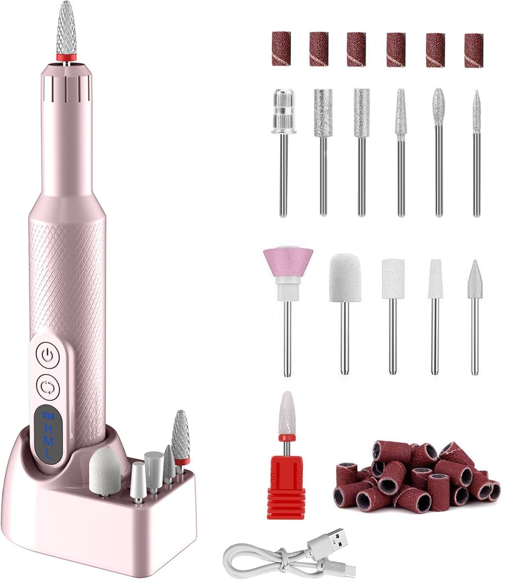 REDOM Nagelfrees - Elektrische Nagelfrees Voor Manicure En Pedicure - Nagelboormachine Met 3 Snelheden - Draadloos En USB-Oplaadbaar - Compact Voor Nagelverzorging - Roze