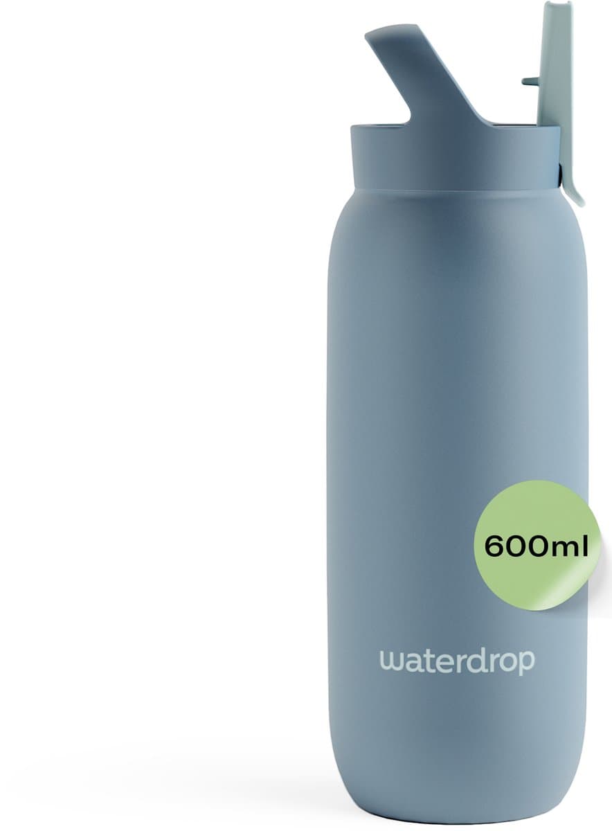 waterdrop® All Purpose thermosfles 600 ml , Habour Blue, , waterfles met rietje, geïsoleerde roestvrijstalen drinkfles, 24 uur koud, lekvrij & onbreekbaar