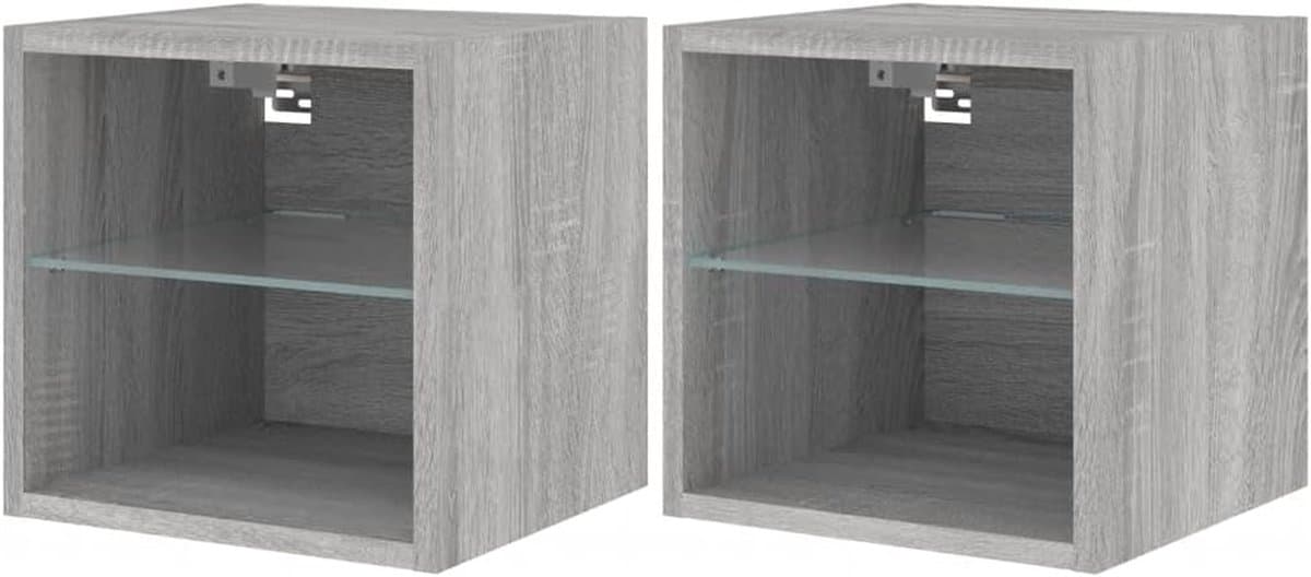 TV Wandmeubel - Wandkast TV - Woonkamer Inrichten - Met LED Verlichting - 30x28.5x30 cm - Sonoma Grijs