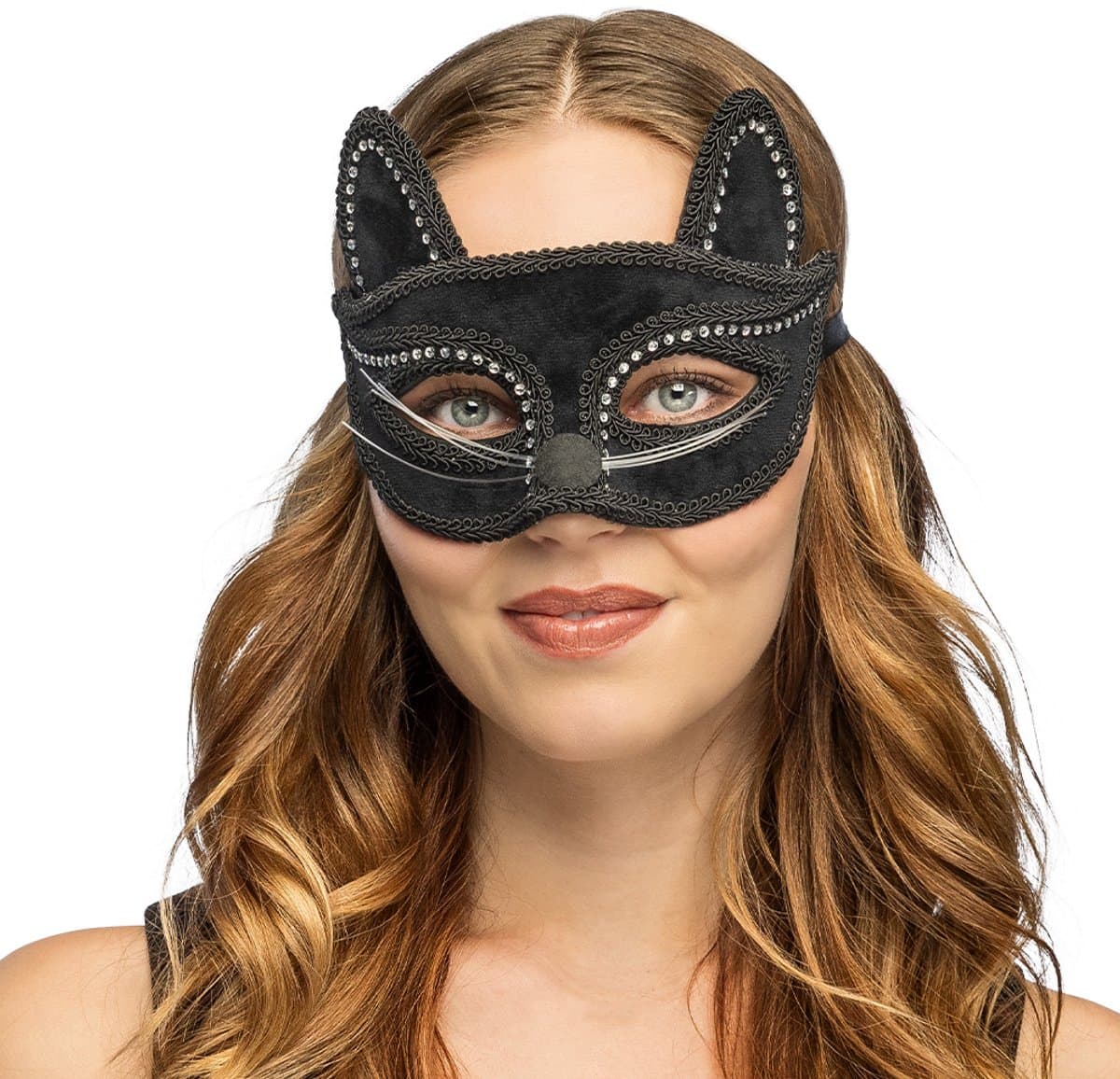 Boland - Masker Charming cat Zwart - Volwassenen - Kat - Glitter & Glamour - Carnaval - Gala - Themafeest