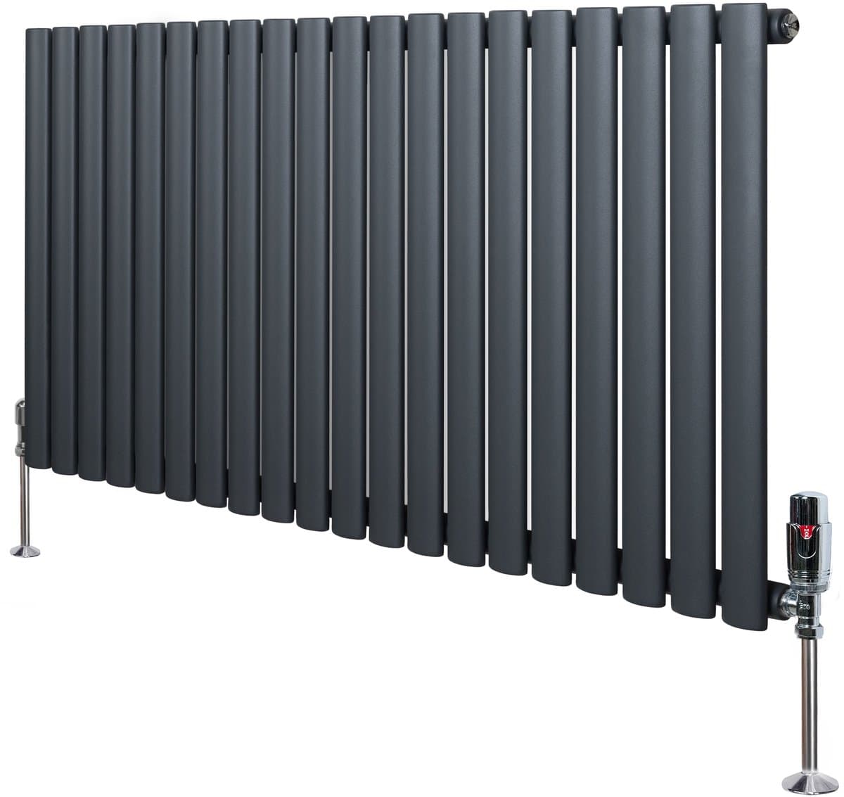 Horizontale design radiator ovaal 1 kolom - grijs 600x1200 mm thermostaatkraan