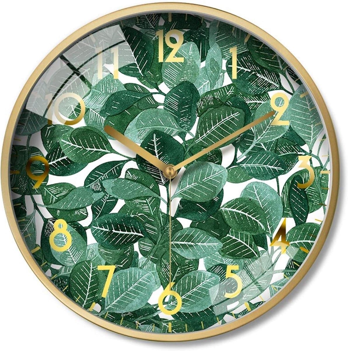 Wandklok Decoratief - Klok Woonkamer - Stil Huis - Plantenschilderij - 30 cm - Goud