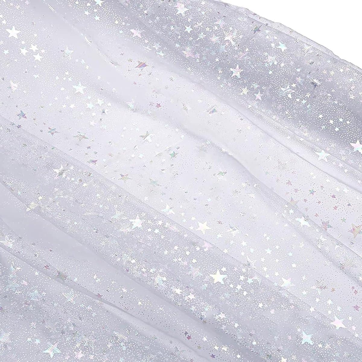 Shiny Tulle Stof met Sterrenpatroon voor Prinsessenjurken en Strikken - 160 cm (Wit)