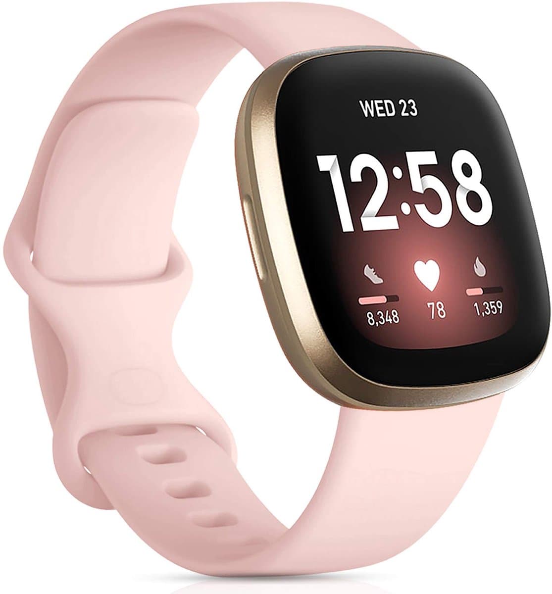 Silikonen vervangarmband voor Fitbit Versa 4/Versa 3/Sense 2/Sense, groot, babyroze
